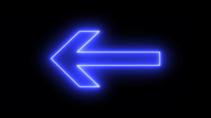 blue color arrow points to the left. Flashing neon icon to the left arrow. left neon arrow. neon arrow sign. shining direction arrows. Glowing neon arrow sign on black background.