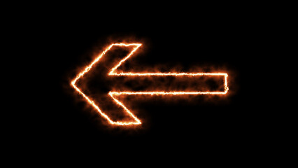 Fire effect arrow points to the left. Flashing neon icon to the left arrow. fire effect left neon arrow. neon arrow sign. shining direction arrows.;