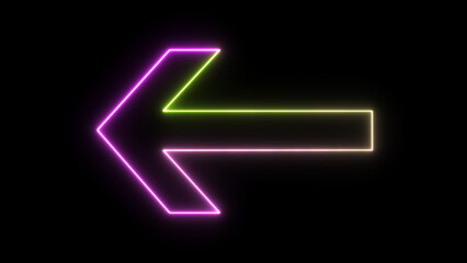 Flashing neon icon to the left arrow. left neon arrow. neon arrow sign. shining direction arrows. Glowing neon arrow sign on black background.