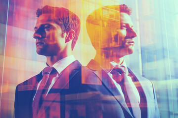 Double exposure photography of businessmans and the office