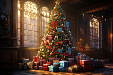 Christmas tree with presents (AI Generated) 