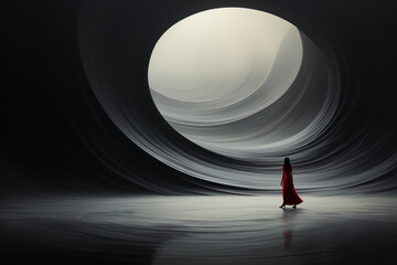 A striking black and white abstract photograph featuring the silhouette of a human figure. Ai generated