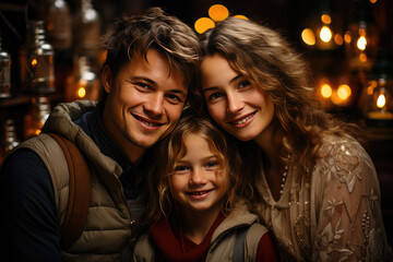 Amidst twinkling lights and laughter, a family comes together, sharing love and joy during this festive Christmas celebration (AI Generated) 