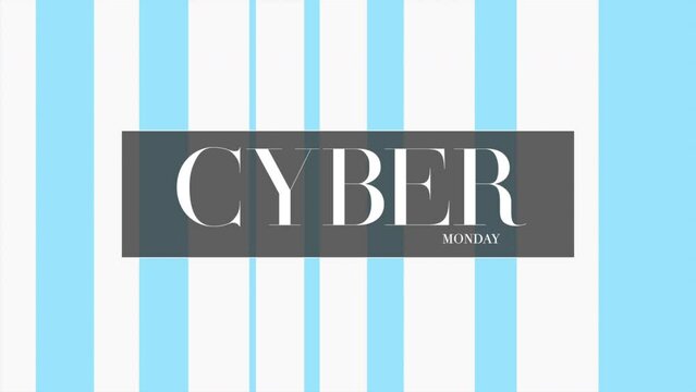 Cyber Monday text with blue stripes on white gradient, motion abstract holidays, minimalism and promo style background