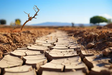 Foto op Aluminium Barren landscape showing drought-affected cracked soil © alexandr
