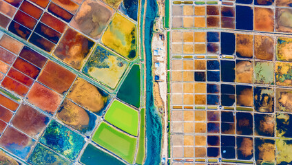Aerial photography of panoramic view of Gongqian Village and Xigang Salt Fields, Dongshan County, Zhangzhou City, Fujian Province, China