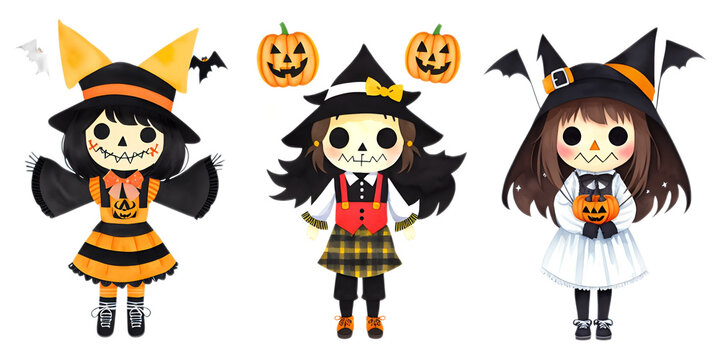 set of cute halloween girl