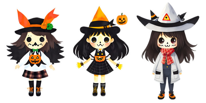 set of cute halloween girl