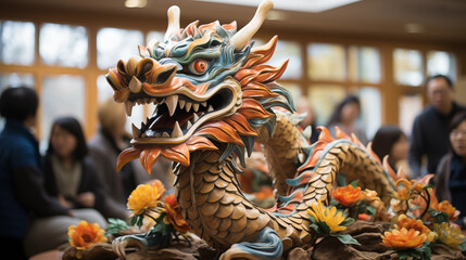 Fototapeta na wymiar Asian Fusion: A fusion of Asian art styles in depicting the green dragon, celebrating the diverse cultural influences of 2024