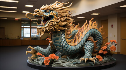 Fototapeta premium Asian Fusion: A fusion of Asian art styles in depicting the green dragon, celebrating the diverse cultural influences of 2024