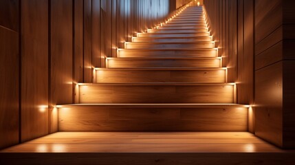 Stairway lights bulb for illumination as safety protection wooden stairs architecture interior design of contemporary, Modern house building stairway 8k,