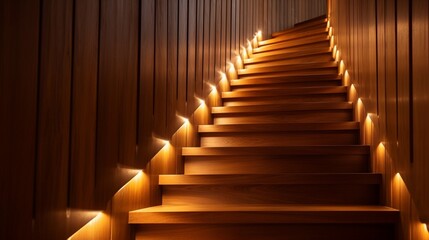 Stairway lights bulb for illumination as safety protection wooden stairs architecture interior design of contemporary, Modern house building stairway 8k,