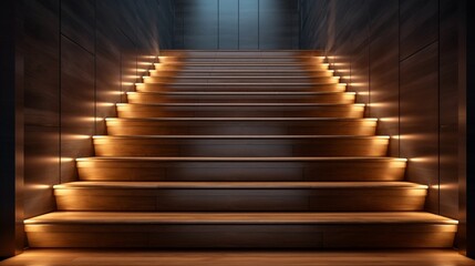 Stairway lights bulb for illumination as safety protection wooden stairs architecture interior design of contemporary, Modern house building stairway 8k, - Powered by Adobe