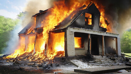 House burning, fire damage, disaster, flame