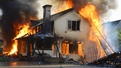 House burning, fire damage, disaster, flame