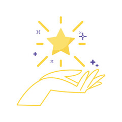 Isolated golden star shape being hold by a hand Vector