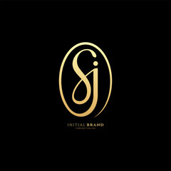 SJ initial signature logo. Handwriting logo template vector