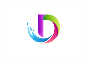 letter D and waves creative logo concept