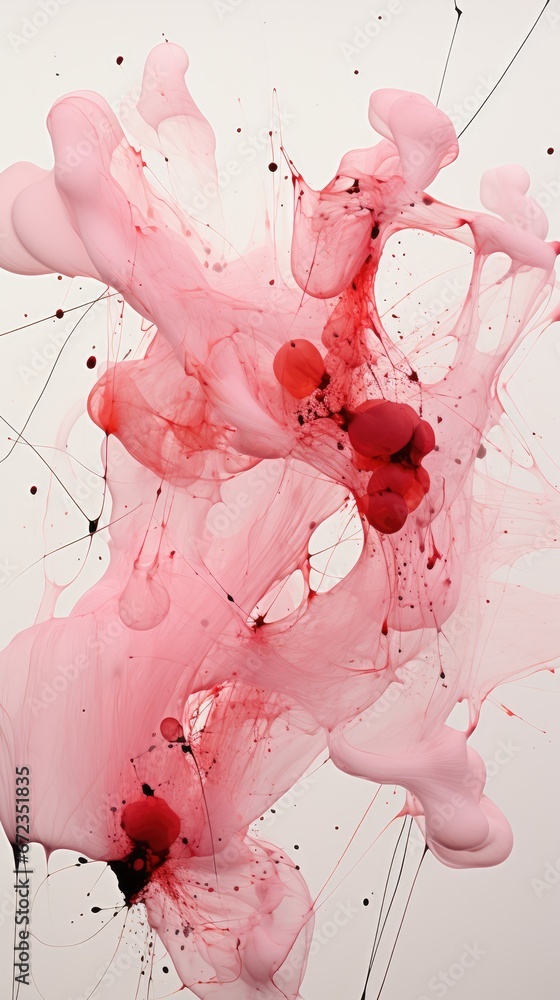 Aufkleber a red substance floating in the air on top of a white surface with black and red splots on it. gener