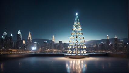 A Sparkling Christmas Tree Illuminating the Majestic Urban Landscape
