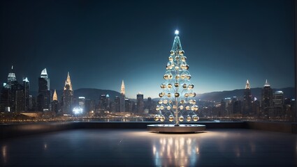 Obraz premium A Sparkling Christmas Tree Illuminating the Majestic Urban Landscape