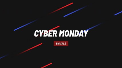 Modern Cyber Monday text with neon lines on black gradient, motion abstract holidays, minimalism and promo style background