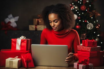 Fototapeta na wymiar Woman reselling her Christmas gifts online