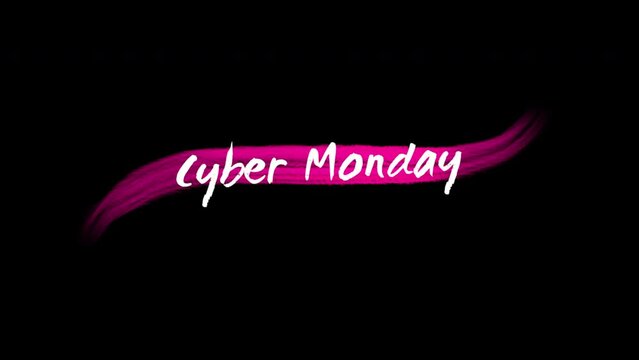 Cyber Monday text with pink watercolor brush on black gradient, motion abstract art, watercolor and holidays style background