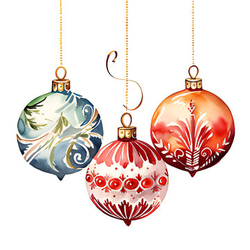 christmas tree ornamnet watercolor illustration