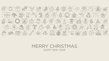 Christmas Banner Background with icons set elements