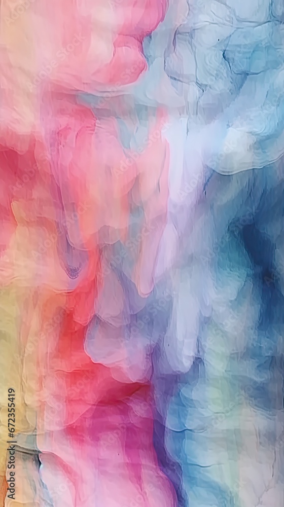 Poster a painting of a multicolored sky with clouds and a plane flying in the sky in the foreground. genera