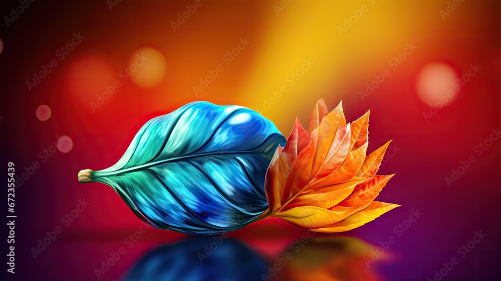 Aufkleber a close up of a colorful flower with a reflection on a surface with a blurry background and a red, y