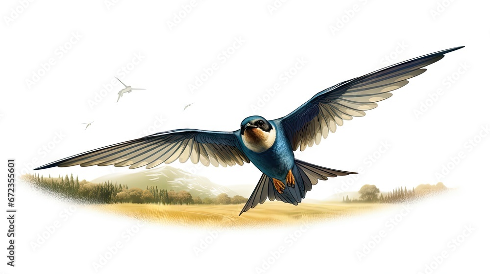 Poster a bird is flying in the air with it's wings wide open and it's wings spread wide. generative ai