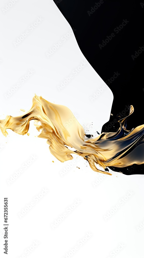 Poster a black and white photo with a yellow liquid splashing out of the bottom of the image to the bottom 