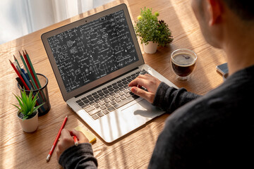 Mathematic equations and modish formula on computer screen showing concept of science and education - obrazy, fototapety, plakaty