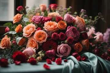 A Colorful Bouquet Brightening Up a Wooden Table
