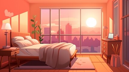 Cartoon Interior design comfortable Bedroom. AI generated image