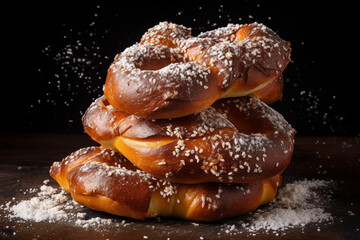 Soft pretzels piled high - 672357810