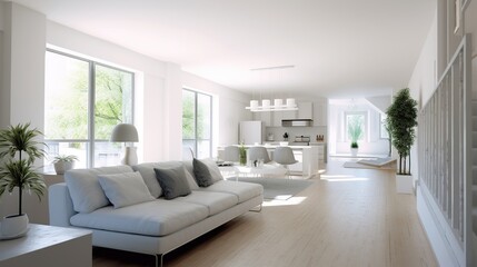 Naklejka na ściany i meble Minimalist house interior design of living room. AI generated image