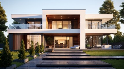 typical facade of a modern suburban house 8k,