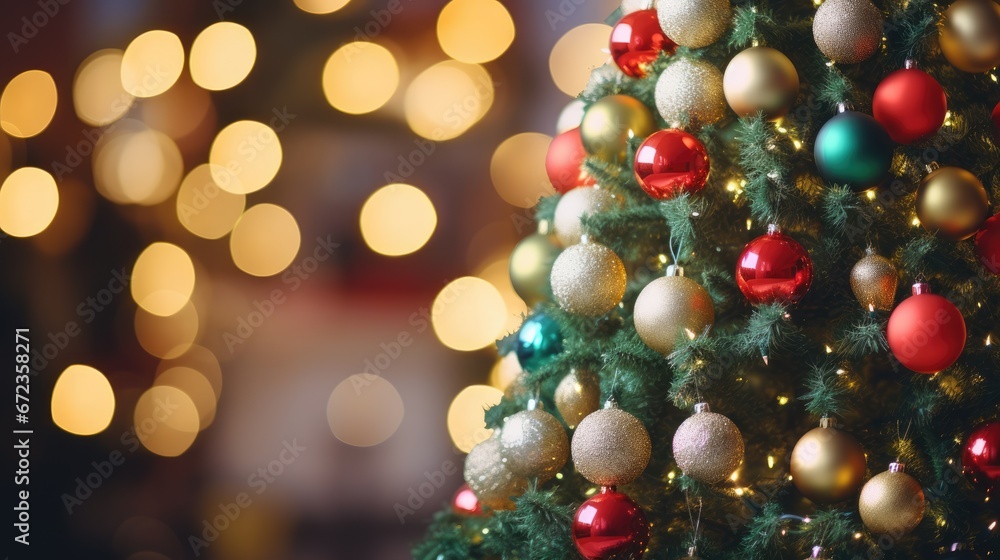 Poster a close up of a christmas tree with a lot of lights in the background and a blurry christmas tree in