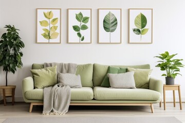 Contemporary white interiors, stylish furniture and green accents create a cozy, elegant space.