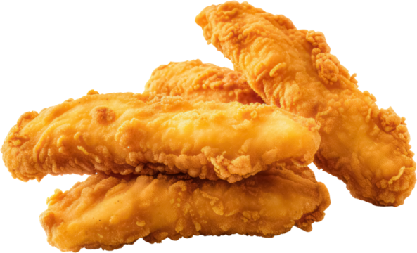 Delicious Tasty crispy fried Chicken strips, Hot Chicken Tenders, PNG, Transparent, isolate.