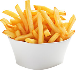 Heap of Delicious Tasty French fries in bowl, PNG, Transparent, isolate. - obrazy, fototapety, plakaty