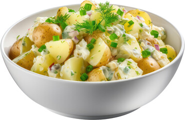 Fototapeta na wymiar Delicious Tasty Bowl of homemade creamy Potato salad, bean, tomato, carrot, PNG Transparent, isolate