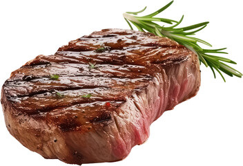 Delicious Tasty sliced grill beef steak, Juicy medium, rosemary, Herb, PNG, Transparent, isolate.