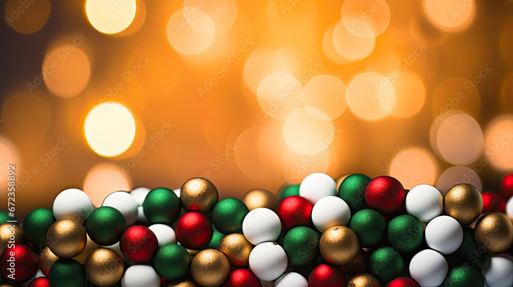 Poster a close up of a bunch of balls in front of a blurry background with a light in the background. gener
