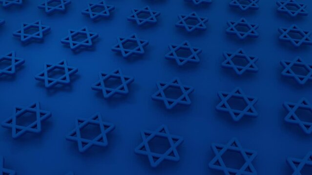 3D clip David's Star Background in blue color on seamless loop. Perfect for Hanukkah, religious, traditional, Jewish holiday videos.