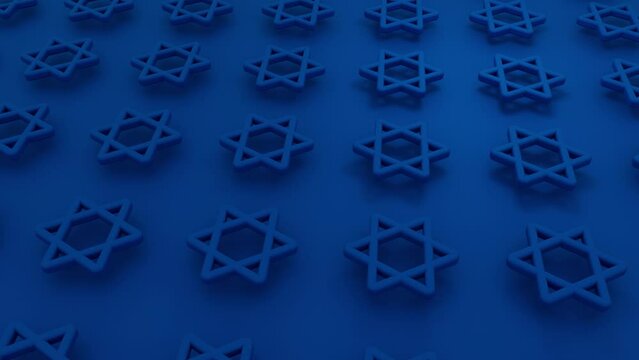 3D clip David's Star Background in blue color on seamless loop. Perfect for Hanukkah, religious, traditional, Jewish holiday videos.