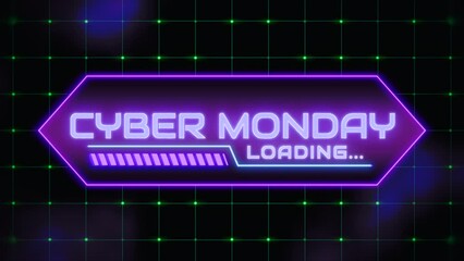 Cyber Monday on computer screen with HUD elements and grid, motion abstract futuristic, cosmos and holidays style background - Powered by Adobe